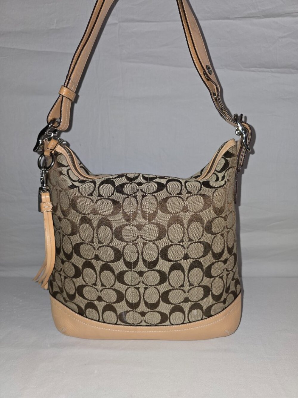 Vintage Y2K Coach #9349 Signature Monogram Logo & Leather Crossbody Shoulder Bag